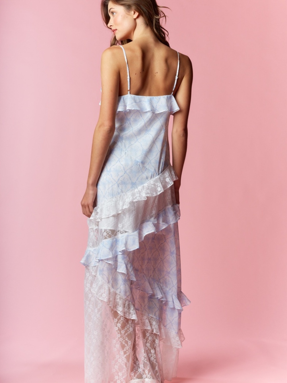 Coquette Printed Lace Mixed Ruffle Maxi Dress - Picture 6 of 6